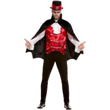 Vampier & Dracula Kostuum | Dandy Dracula Bloedfeest Shirt Met Vest En Cape | Man | Medium | Halloween | Verkleedkleding